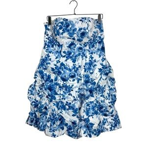 Deb Blue White Floral Strapless Ruffle Dress Y2K Mini Party Summer 16 SEE NOTE